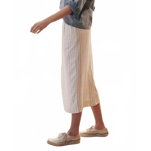 NEW THE GREAT. pleated column skirt in cream pinstripe - Picture 3 of 3